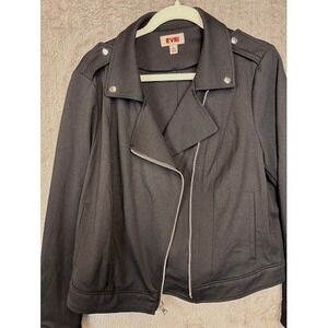 EVRI‎ Womens Black Ponte Knit Moto Jacket Plus Size 0X Asymmetrical Zip Edgy